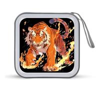 Flame Roaring Tiger CD Case 40 Capacity Plastic DVD Storage Box Sleeves Zippered Wallet