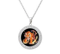 Flame Roaring Tiger Printed Necklace Pendant Alloy Diamond Jewelry Gold Silver Gift For Men Women
