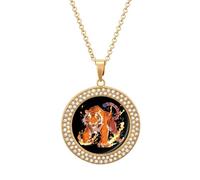 Flame Roaring Tiger Printed Necklace Pendant Alloy Diamond Jewelry Gold Silver Gift For Men Women