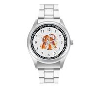 Flame Roaring Tiger Quartz Watch Stainless Steel Wrist Watches for Men Women Easy to Read
