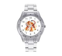 Flame Roaring Tiger Quartz Wrist Watch Stainless Steel Watches for Men Women Easy to Read
