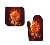 Flame Rose Oven Mitts and Pot Holders Sets