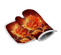 Flame Rose Oven Mitts and Pot Holders Sets Soft Oven Gloves for Kitchen Heat Resistant Decor Gift for Cooking Baking