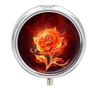 Flame Rose Pill Box 3 Compartment Portable Round Pill Organizer Leak-Proof Lightweight Daily Compact Travel Pill Case for Vitamins Supplements Medication