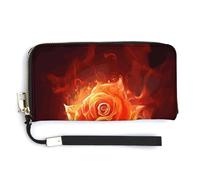 Flame Rose RFID Blocking Wallet for Women,Clutch With Change Pocket, Wristlet Wrist Strap with Card Slots
