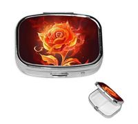 Flame Rose Square Metal Pill Box 2 Compartment Cute Travel Pill Organizer Case Portable Medicine Vitamin Organizer Pill Case for Women Men Travel Unique Gift