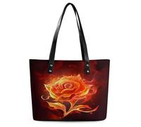 Flame Rose Tote Bag Large Soft Leather Purse with Zipper Lightweight Ladies Shoulder Handbag