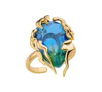 Flame Shaped Teardrop Rings Blue to Green Gradient Cubic Zirconia Stones Adjustable 17.7mm Opening Blue Green Gradient Zircon Lightweight Copper