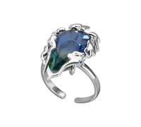 Flame Shaped Teardrop Rings Blue to Green Gradient Cubic Zirconia Stones Adjustable 17.7mm Opening Blue Green Gradient Zircon Lightweight Copper