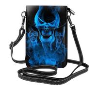 Flame Skeleton Skull Head Genuine Leather Crossbody Phone Bag