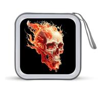 Flame Skull CD Case 40 Capacity Plastic DVD Storage Box Sleeves Zippered Wallet