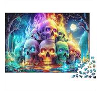 Flame Skull Pile 1000 Piece Paperboard Jigsaw Puzzle Challenging Educational for Kids Learning Cognitive Development Colorful Skulls Cluster Brain Training Game 38x26cm/1000pcs