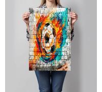 Flame Soccer Graffiti Unframed Canvas Wall Art For Living Room, Orange Color Modern Artwork, Street Style Brick Texture Decoration Prints, Canvas Painting Pictures For Bedroom Hallway, 28X39 Inch