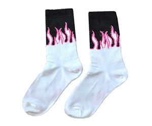 Flame Socks Men Print Cotton Crew Men's Socks Sloth Winter Fire Street Style Hip Hop Cool Skateboard Socks White