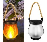 Flame Solar Lantern Outdoor Lights, 1500mah Outdoor Lanterns for Garden with Flame Effect, Rechargeable IPX4 Hanging Solar Lights Camp Garden for Outside Table Patio Balcony Courtyard