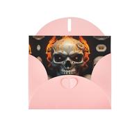 Flame Spider Skull Head print Pink Pearlescent Paper Holiday Card with Envelope. Suitable for birthday wishes wedding congratulations and condolences.