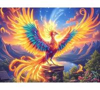 Flame Starry Golden Phoenix 300 Pieces Set Classic Jigsaw Puzzle Colorful Fantasy Wildlife Couple Puzzle Partners Mind Relaxation Wall Decor Easter New Year Recycled Cardboard Material 300 PCS/40x28cm