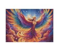 Flame Starry Red Phoenix 300 Pieces Set Classic Jigsaw Puzzle Wildlife Couple Puzzle Partners Mind Relaxation Wall Decor Easter New Year Recycled Cardboard Material 300 PCS