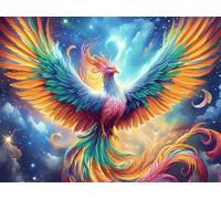 Flame Starry Red Phoenix 500 Pieces Jigsaw Puzzles Magical Cosmic Creatures For Men Educational Decompression Adults Anxiety Memory Care Mothers Valentines Premium Cardboard 500 PCS/52×38cm