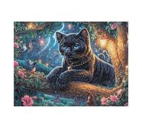 Flame Starry Sky Black Panther 500 Piece Complete DIY Jigsaw Puzzle Animal Pet Wildlife Collectors Mind Relaxation Educational Decorative Puzzle Gifts for Adults Wooden Cardboard 500 PCS
