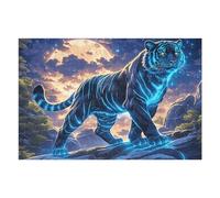 Flame Starry Sky Blue Wolf 1000-piece Jigsaw Puzzle Set Wildlife For Adults Teens 14+ Logic Skill Indoor Game Family Game Night Summer Durable Material 1000 PCS