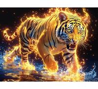Flame Starry Sky Tiger 500 Piece Complete DIY Jigsaw Puzzle Dreamy Scenic Fauna Collectors Mind Relaxation Educational Decorative Puzzle Gifts for Adults Wooden Cardboard 500 PCS