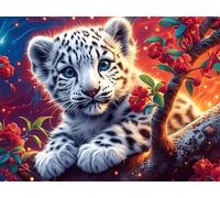 Flame Starry Sky White Tiger 300 Pieces Jigsaw Puzzle Colorful Fantasy Wildlife For Men Educational Decompression Adults Anxiety Memory Care Mothers Valentines Premium 300 PCS/40x28cm