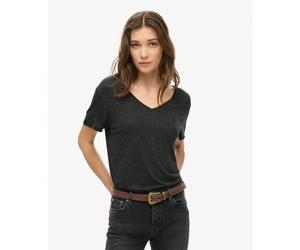 Flame T-shirt with V-neck and embroidered text for women Superdry Studio Noir S