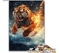 Flame Tiger Jigsaw Puzzles for Teenagers 1000, Challenging Game Toys Every Piece Is Unique - Challenging Family Fun Game (50x75cm)