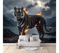 Flame Tiger Wallpaper 500x280cm, Abstract 3D Effect Photo Wallpaper,Mural Panoramic Non-Woven,for Living Room Bedroom Decoration, Easy to Install