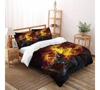 Flame Warrior 3 Pcs Duvet Cover Creative Design Art 3D King Size for Kids Soft Microfiber With Sheet Pillowcases King（220x240cm）