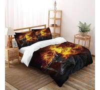 Flame Warrior 3 Pcs Duvet Cover Creative Design Art 3D Printed King Size for Kids Zipper Closure With Sheet Pillowcases Super King（260x220cm）