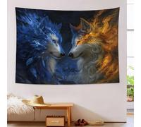 Flame Wolf Tapestry, Fantasy Animal Wall Tapestry for Bedroom, Blue Room Decor Wall Hanging Art for Party Backdrop Decor 150Lx130W