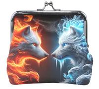 Flame Wolves Red Blue Cool Leather Coin Pouch for Women Cute Kiss Lock Buckle Change Purse for Coins, 4.53" x 4.13" / 11.5 x 10.5 CM