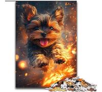 Flame Yorkshire Terrier Jigsaw Puzzles for Teenagers, Family Game Stress Reliever Difficult Challenge Gifts for Friends And Family 50x75cm