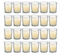 flamecan 24 Pack Clear Glass Filled Ivory Votive Candles. Unscented Votive Candles for Home Décor Spa Weddings Birthdays Holidays Party