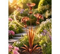 Flamed Copper Three Calla Lilies Garden Stake with Bells, Metal Calla Lily Garden Art Stake & Flower Rain Catcher, Handcrafted Outdoor Yard Art Decor, Grace & Gentle Sound in Every Breeze