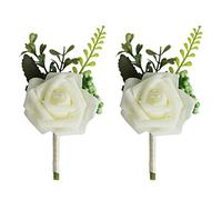 FLAMEER 2 Pieces Wedding Decor Bride Bridesmaid Corsage Buttonhole Flowers, Artificial PE Rose, Boutonniere for Wedding Prom Suit Party Favor, White