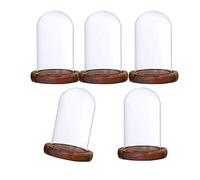 FLAMEER 5Pcs 7x12cm Glass Landscape Flower Container LED Light Ornament Display Stand Cover Dome with Wooden Base Brown