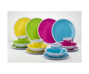 Flamefield Hello Summer 16-Piece Dinner Plate Crockery Set Colourful Melamine Picnic Plates