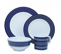 Navy Pinstripe 12-Piece Melamine Dinner Set, Indoor/Outdoor, Dishwasher Safe