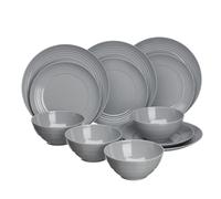FLAMEFIELD Non-Slip Cool Grey 12-Piece Melamine Set - Sleek & Sophisticated Dinnerware, Durable with Ceramic Feel, Perfect for Stylish Indoor & Outdoor Dining