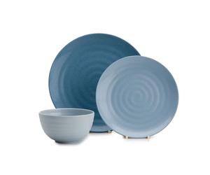 FLAMEFIELD Shades of Blue 12-Piece Melamine Set - Diverse Oceanic Hues Dinnerware, Shatter-Resistant Plates & Bowls, Perfect for Indoor & Outdoor Dining, Dishwasher Safe