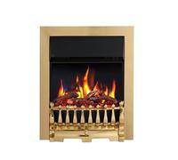 FLAMEKO 16" Freestanding Electric Fireplace Insert, Blenheim Fret, Verona | With 2 Heat Settings 1kW-2kW, 9 Colour LED Flame Effect, Logs & Black Chips Included, Brass Trim, Remote Control