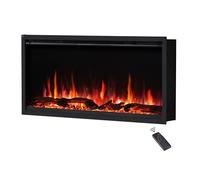 FlameKo Avena 91cm/36" Slim Frame Recessed Media Wall Inset Electric Fireplace with Multi Flame Colours, with Logs, Heater 750W & 1500W