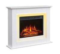 FLAMEKO 39" Electric Fire and Surround, Savannah White | 2kW heater, 3 flame effects, 13 mood lights, remote control, 7-day timer, no chimney needed
