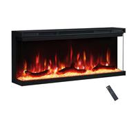 FLAMEKO 40" Electric Fireplace, Recessed & Wall Mounted Media Wall Fire, 1/2/3 Sided Panoramic LED Flame Effect, Remote Control, 900W-1800W Heater, Logs & Crystals, Leura