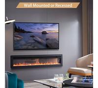 Flameko 60" Dilton 3 In 1 Electric Fireplace, Freestanding, Wall Mounted, Recessed, Media Wall, Remote Control