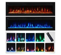 FLAMEKO 60" Wall Mounted Electric Fireplace, Winslow, Black, 1kW-2kW Heater, 9 Colour LED Fire Flame Effect, Logs & Crystals Included, Touch Screen & Remote Control, Media Wall Fireplace