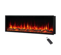 FLAMEKO 72" Media Wall Slim Frame Electric Fireplace, Avena, Black | With 750W-1.5kW Heater, Recessed/Wall Mounted/Freestanding Electric Fire, 9 LED Colour Flame Options, with Logs & Crystals